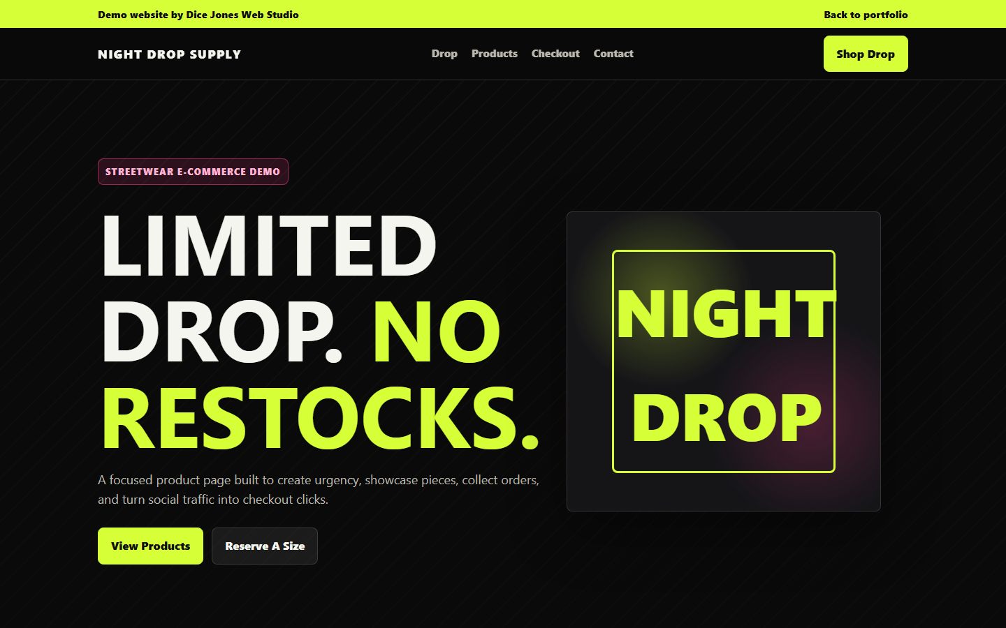 Screenshot of the streetwear e-commerce demo